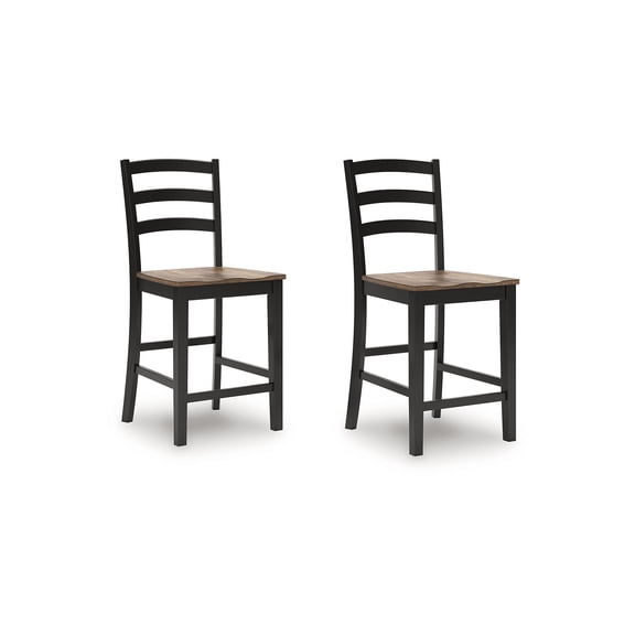 Signature Design by Ashley Wildenauer Counter Height Barstool - Deep Brown Butcher Block Seat with Satin Black Frame (Set of 2)