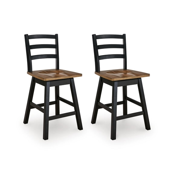 Signature Design by Ashley Wildenauer Counter Height Swivel Bar Stool, Brown/Black, Farmhouse Swivel Stool with Solid Wood Frame