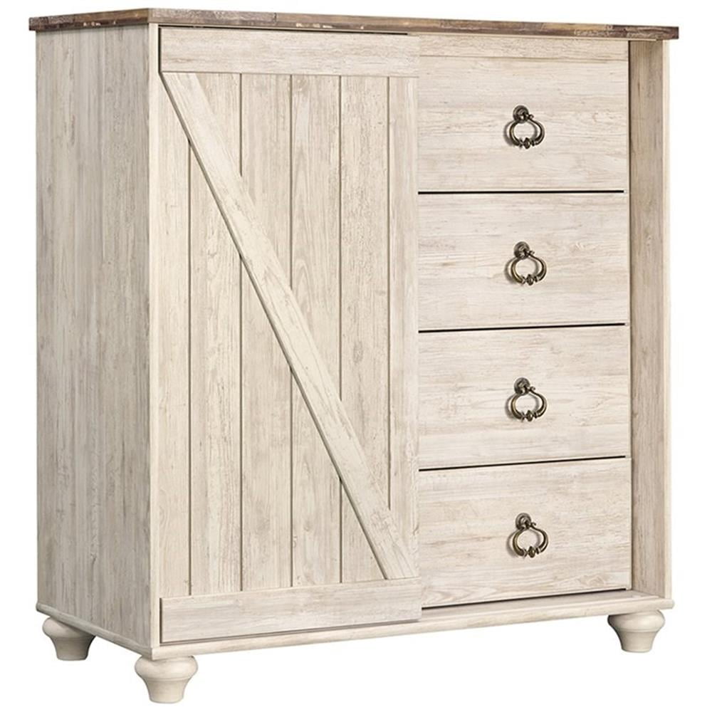 White Transitional 4-Drawer Gentleman's Combo Dresser