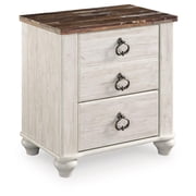 Signature Design by Ashley Willowton Farmhouse 2 Drawer Nightstand with USB Charging Ports, Whitewash