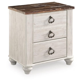 Signature Design by Ashley Willowton Farmhouse 2 Drawer Nightstand with USB Charging Ports, Whitewash