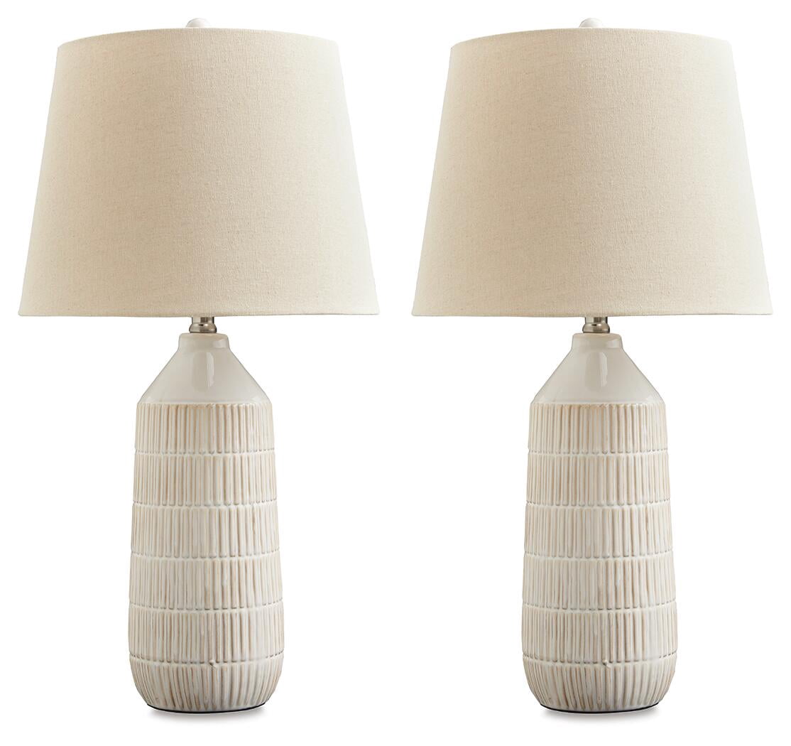 Signature Design by Ashley Willport Contemporary 27" Ceramic Table Lamp, Set of 2, Off White