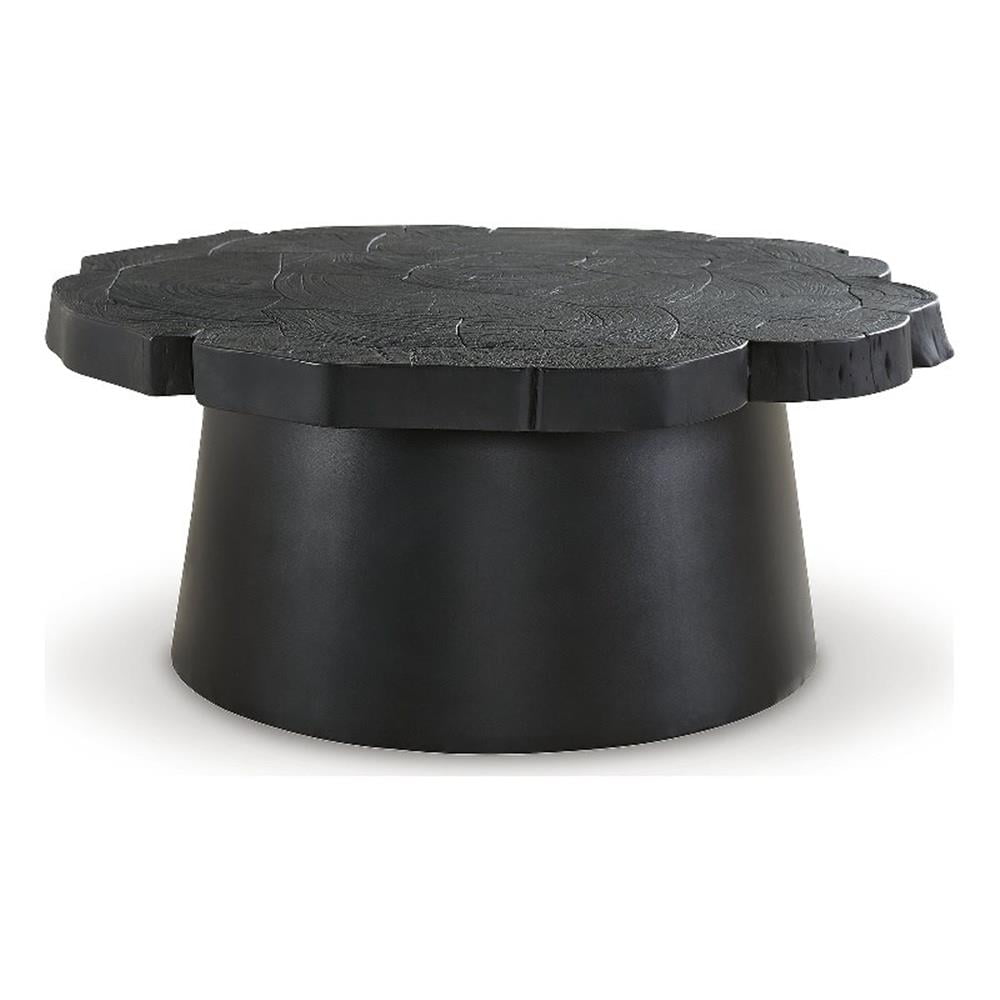 Black Round Acacia Wood and Metal Coffee Table