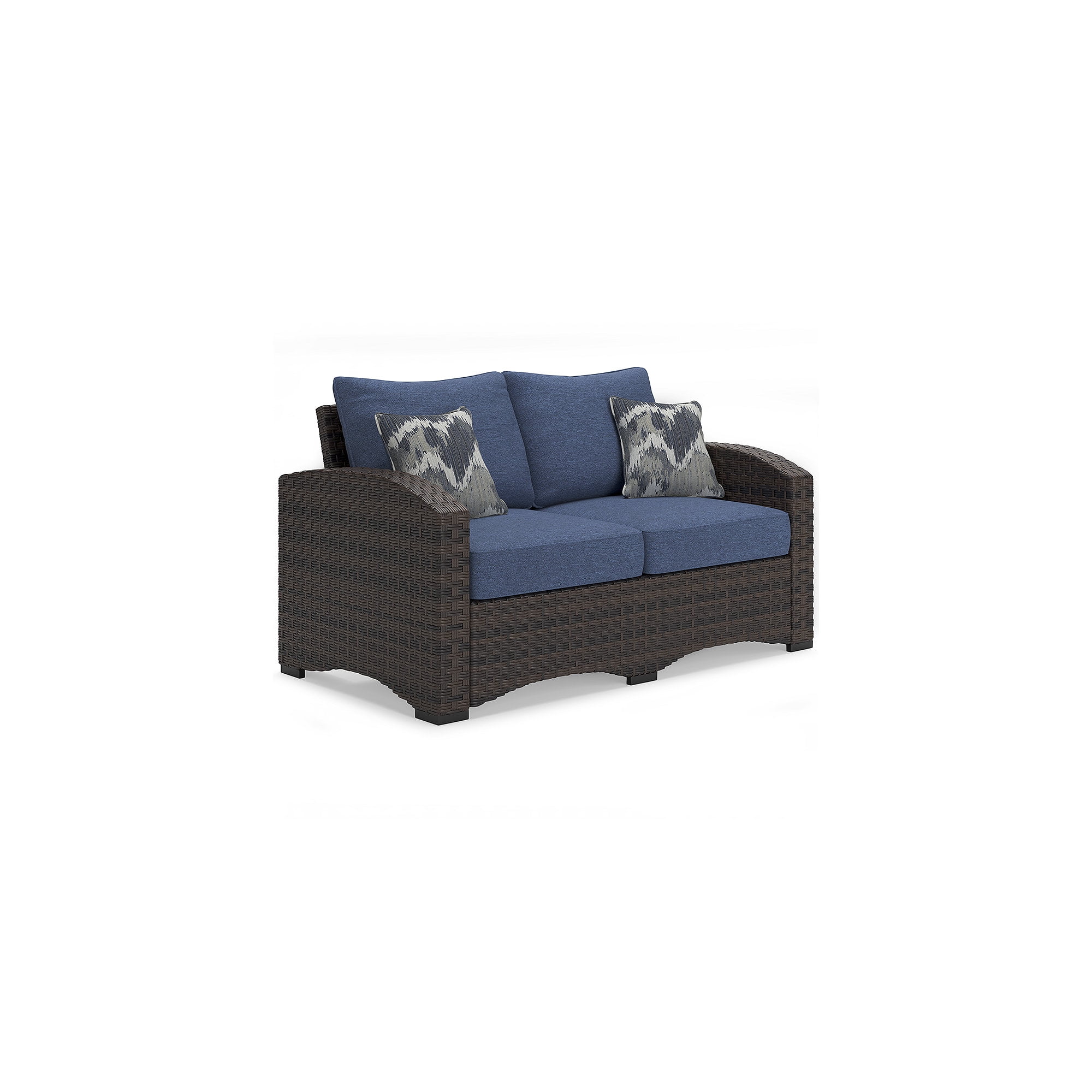 Blue Wicker and Plastic Transitional Loveseat