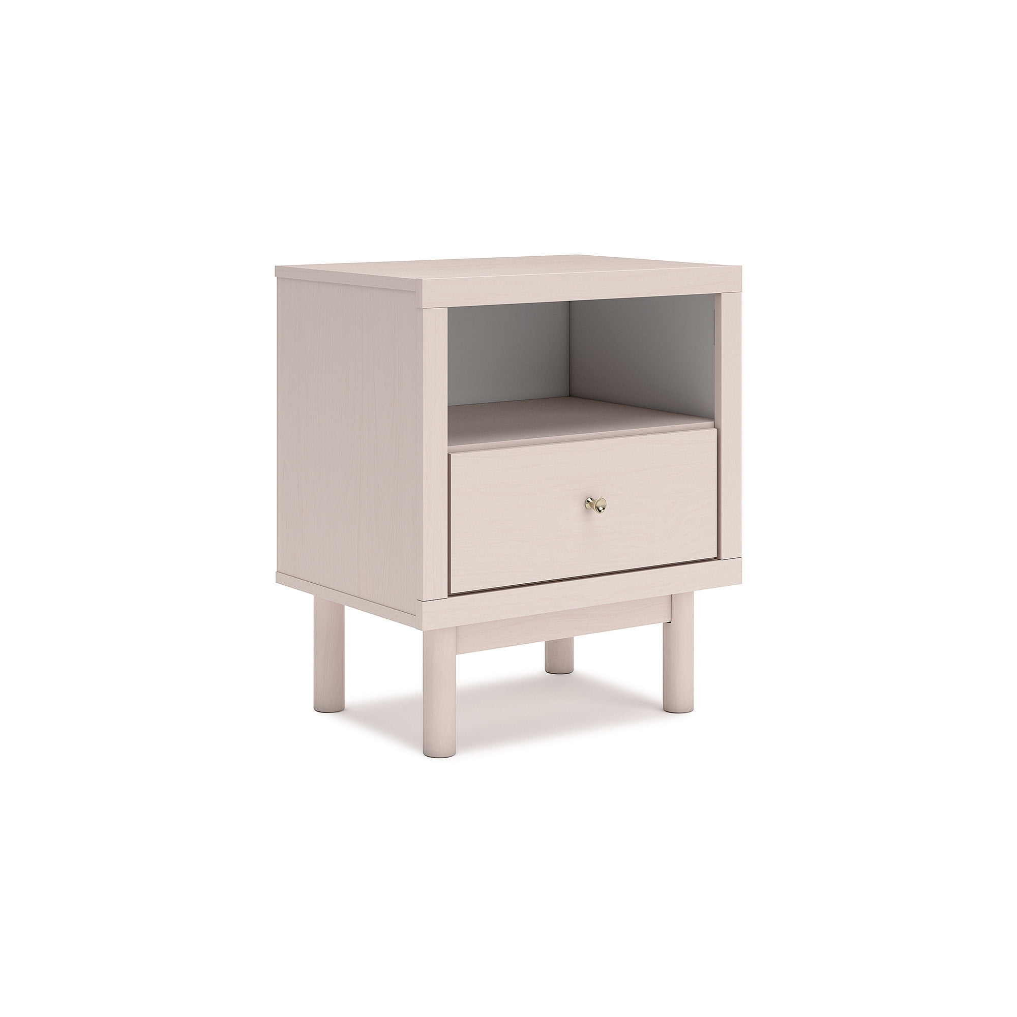 Blush Pink Transitional Nightstand with USB Ports and 1 Drawer