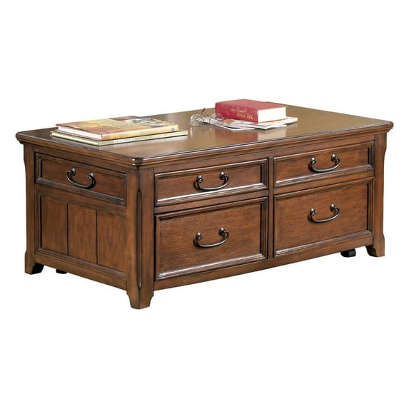 Signature Design by Ashley Woodboro Traditional Rectangular Lift Top Coffee Table with 4 Drawers and Casters For Movement, Dark Brown