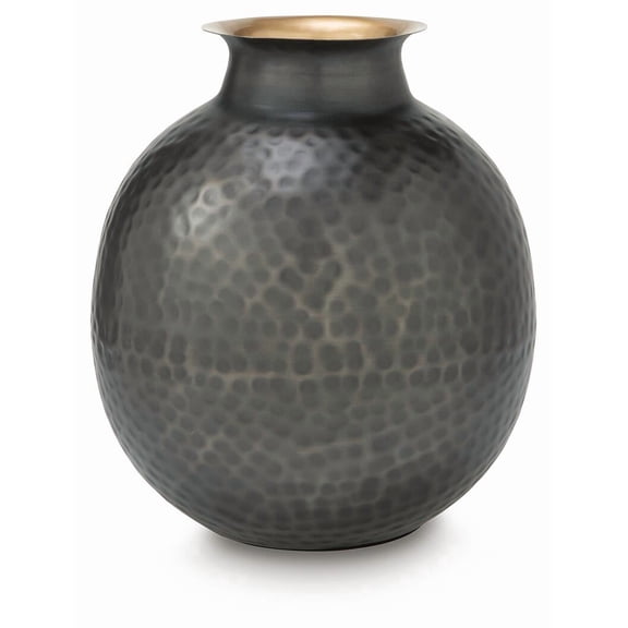 Signature Design by Ashley Woody 12" Metal Vase, Pewter & Gold Hammered Finish