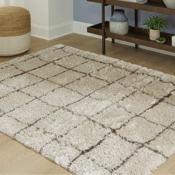 Signature Design by Ashley Wrenlow 8' x 10' Shag Area Rug, Cream and Brown