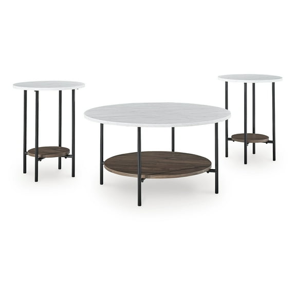 Signature Design by Ashley Wrenwich 3-Piece Coffee Table Set with End Tables - Brown/Black/White Finish