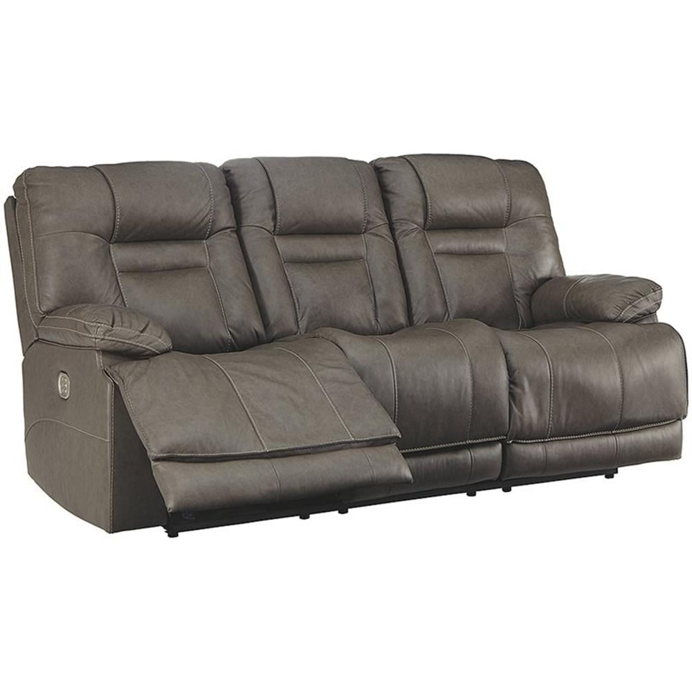 Gray Faux Leather Power Reclining Sofa with Pillow-top Arm