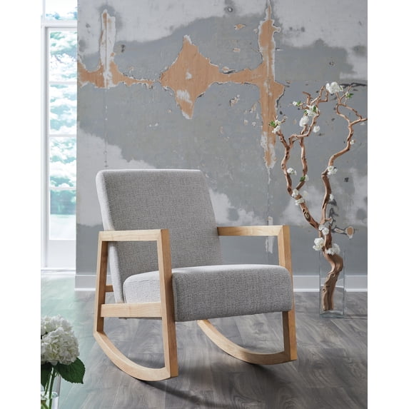 Signature Design by Ashley Wychworth Rocking Accent Chair, Gray/Natural, Upholstered Nursery Rocker with Wood Frame and Performance Fabric