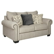 Signature Design by Ashley Zarina New Traditional Loveseat with Nailhead Trim and 5 Accent Pillows, Beige Transitional