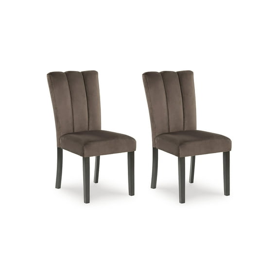 Signature Design by Ashley Zendalia Dining Chairs | Elegant Channel-Stitched Velvet Side Chairs | Set of 2, Mocha Brown