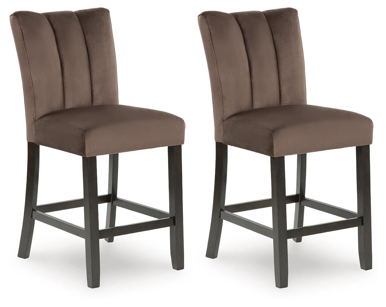 Signature Design by Ashley Zendalia Upholstered Counter Height Bar Stools - Set of 2, Mocha Brown Velvet with Channel Stitching