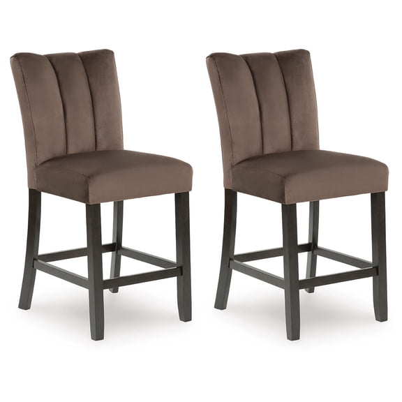 Signature Design by Ashley Zendalia Upholstered Counter Height Bar Stools - Set of 2, Mocha Brown Velvet with Channel Stitching