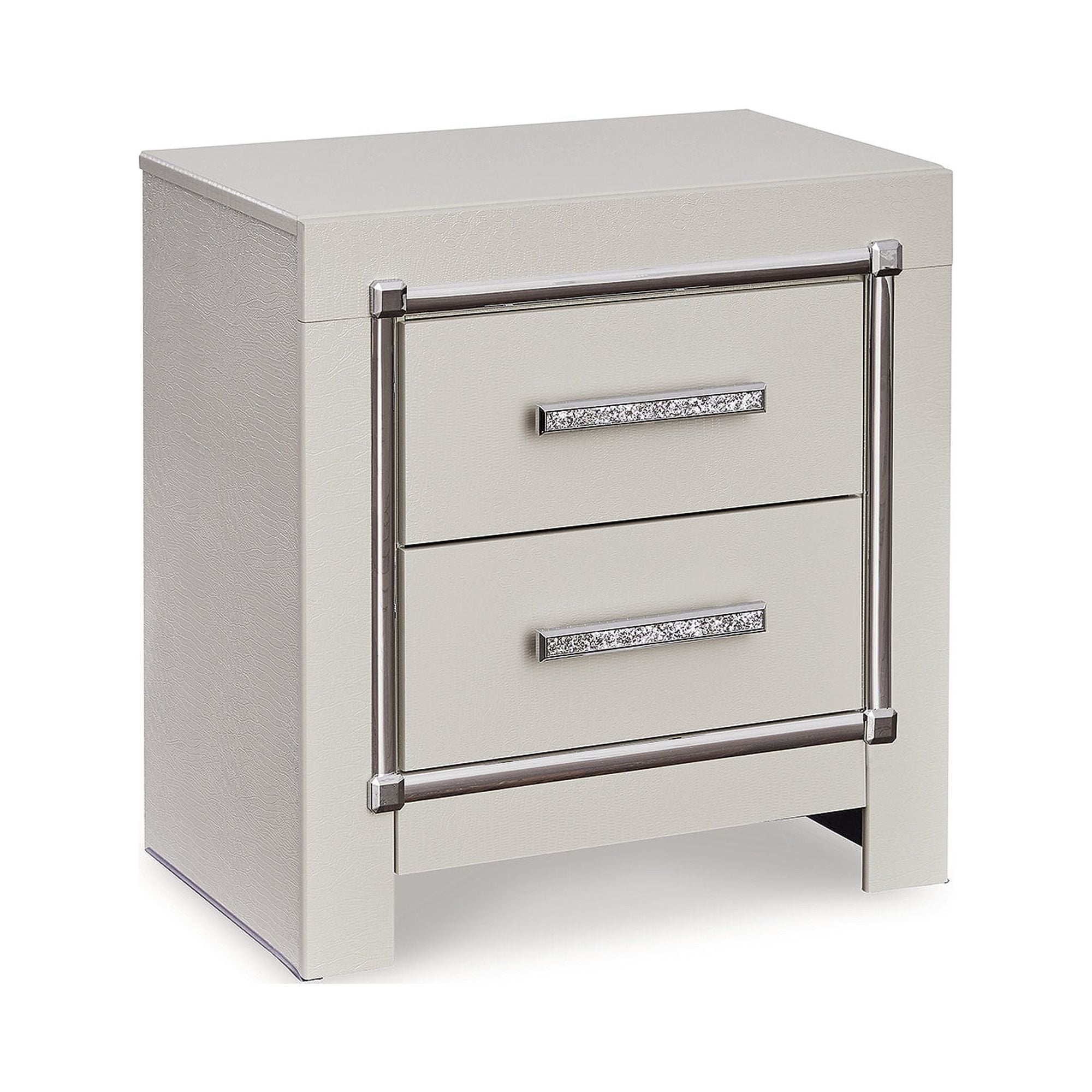 Silver Faux Gator 2-Drawer Nightstand with Chrome Details