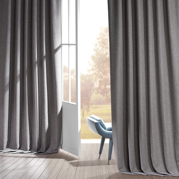 Signature Destination Slate Faux Linen Blackout Curtain (1 Panel), Destination Slate, 50W X 84L