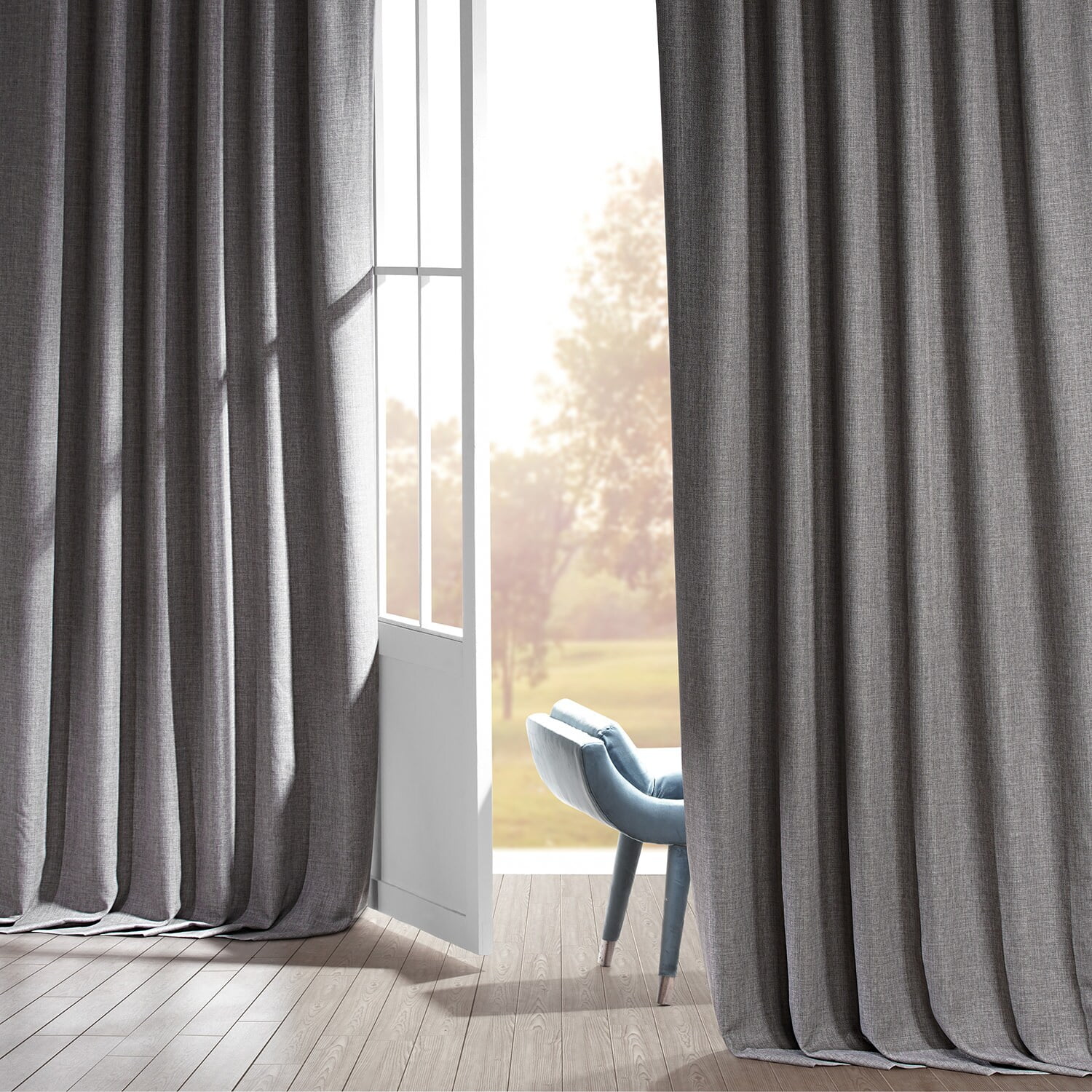 Slate Gray Faux Linen Blackout Curtain Panel 50" x 96"
