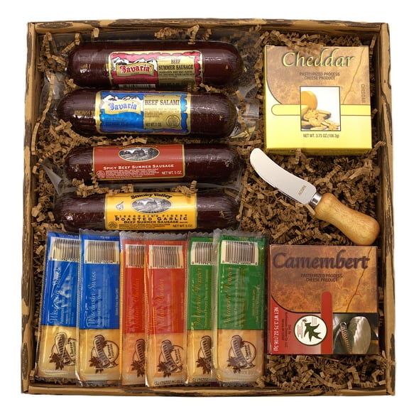 Signature Favorite Meat and Cheese Gift Box Gourmet Charcuterie Set with Summer Sausage, Salami, Flavored Sausages, Cheese Bars & Spreads Perfect Holiday & Corporate Gift