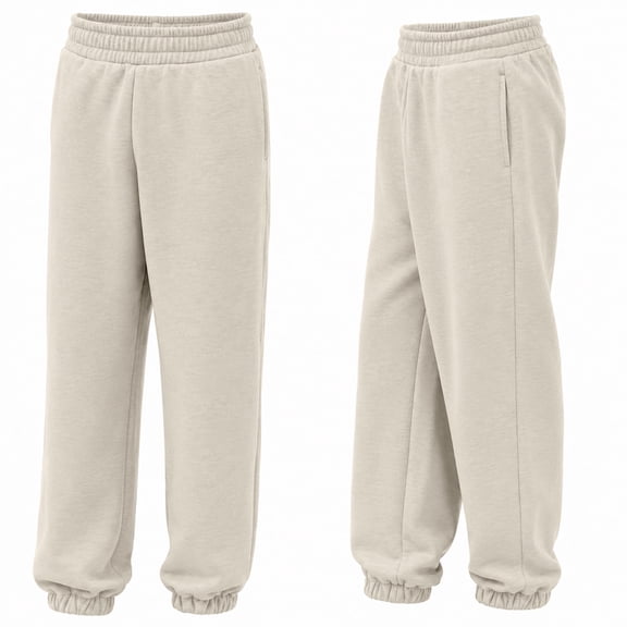 Signature Fit Unisex Heavyweight Fleece Sweatpants for Men & Women, Oversized Straight Leg Sweat Pants with Pockets, Open Bottom Cotton Blend Drawstring Lounge Pants, Medium - Bone
