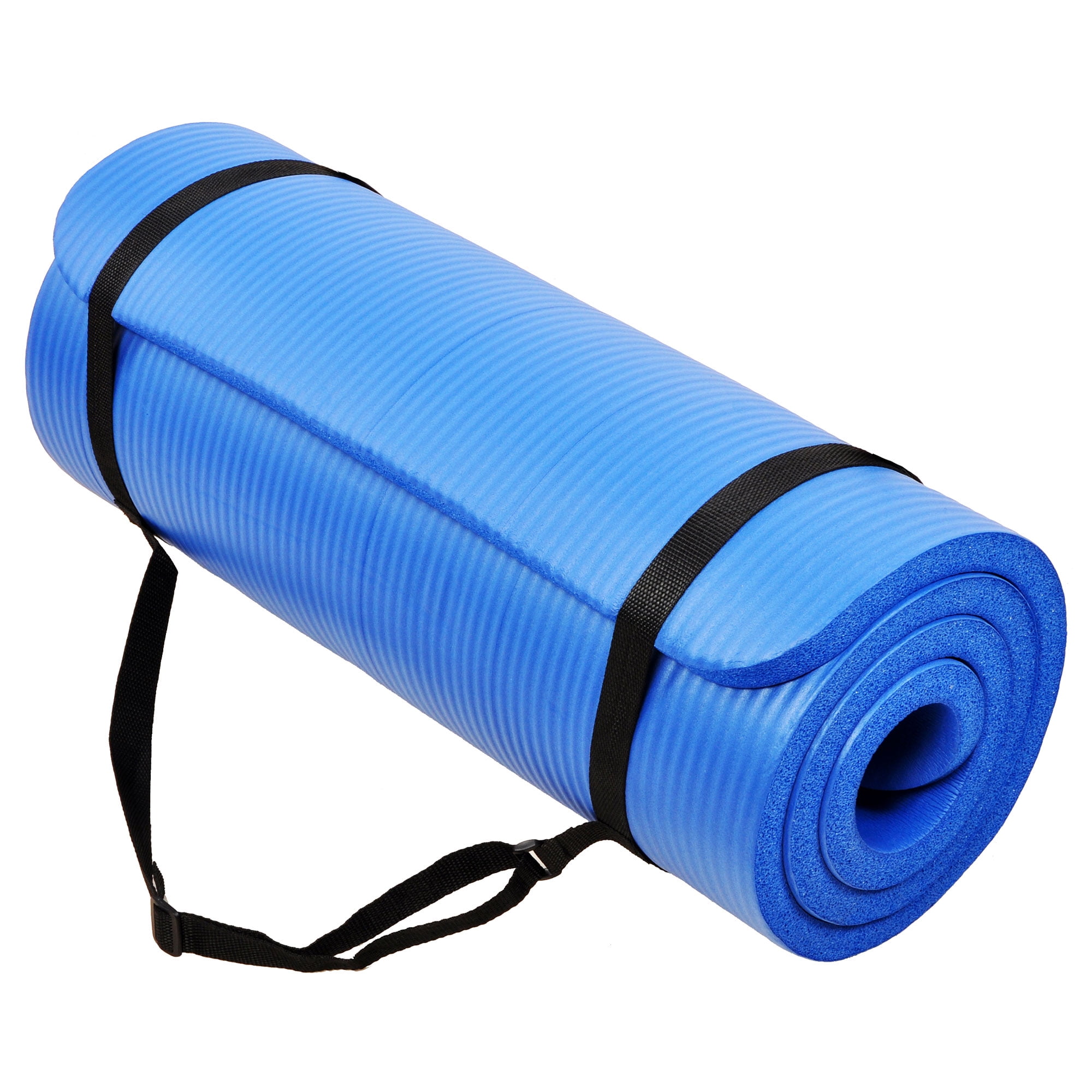 Signature Fitness 1 Extra Thick Exercise Yoga Mat with Carry Strap, Blue