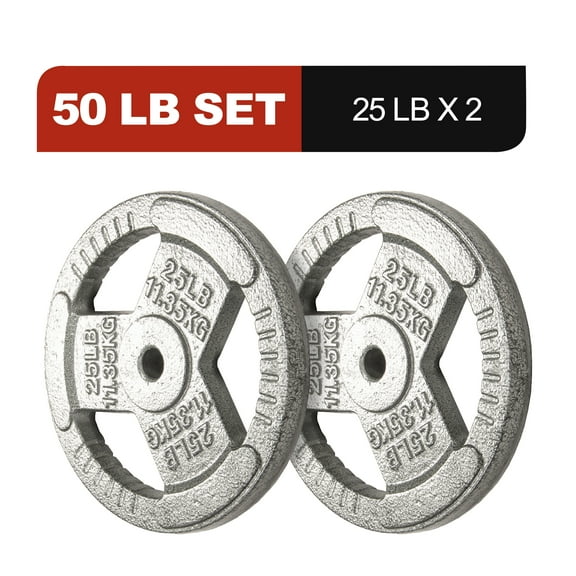 Signature Fitness 1-Inch Cast Iron Weight Plates – Standard Barbell Plates for Strength and Resistance Training, Multiple Sizes Available