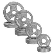 Signature Fitness 120LB Olympic Cast Iron Tri-Grip Weight Plate Set, Light Gray with Gray Lettering, 2-Inch Center Hole, Strength Training Plates for Home Gym