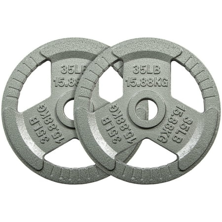 Signature Fitness 2-Grip Olympic Cast Iron Weight Plates, 2-Inch Hole, 2.5LB–45LB, Black with Silver Lettering