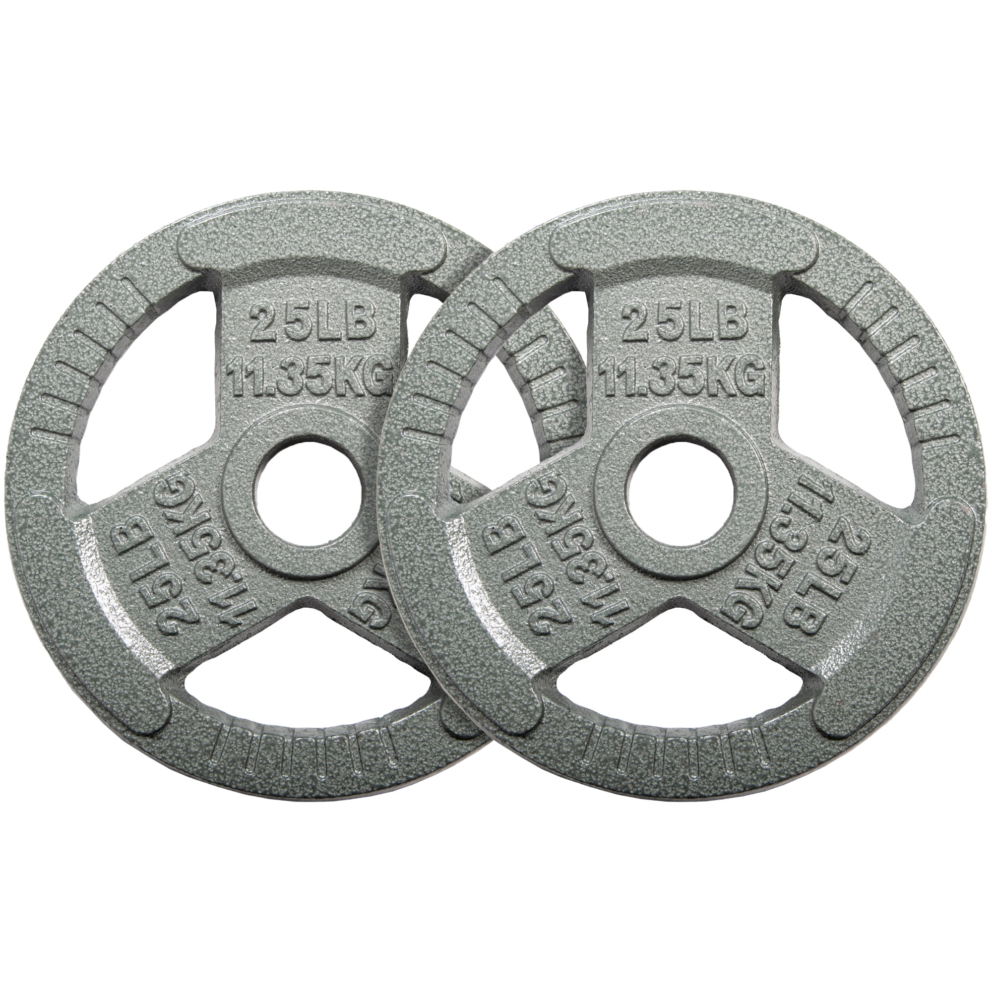 Signature Fitness 2-Grip Olympic Cast Iron Weight Plates, 2-Inch Hole, 2.5LB–45LB, Black with Silver Lettering