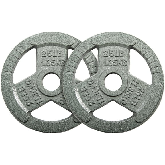 Signature Fitness 2-Grip Olympic Cast Iron Weight Plates, 2-Inch Hole, 2.5LB–45LB, Black with Silver Lettering