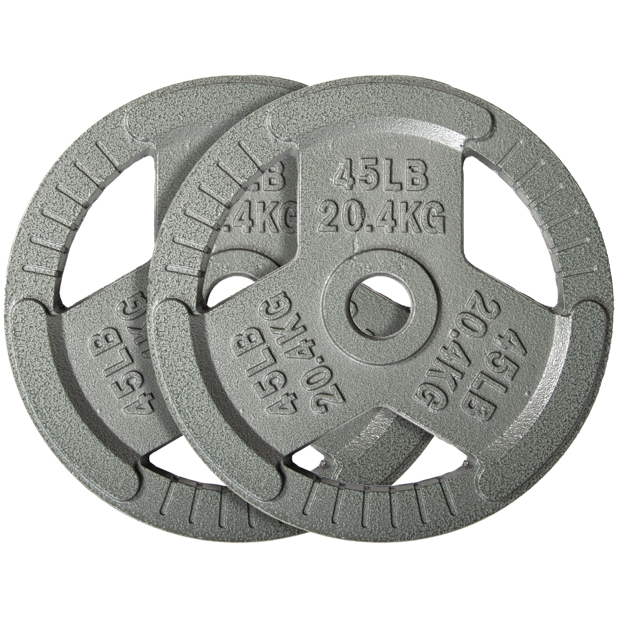 Signature Fitness 2-Grip Olympic Cast Iron Weight Plates, 2-Inch Hole, 2.5LB–45LB, Black with Silver Lettering