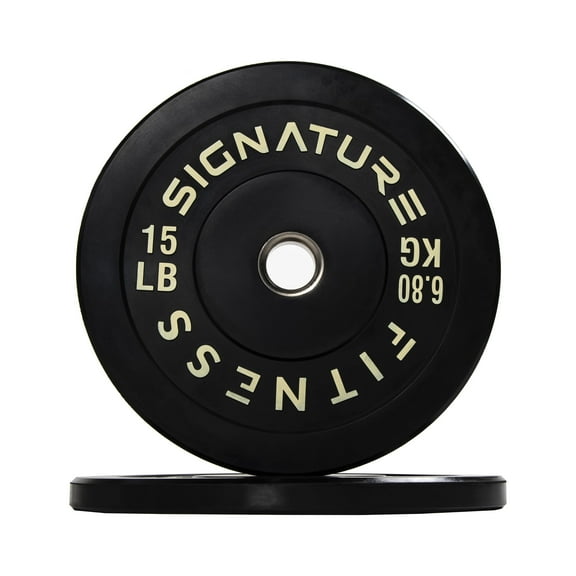 Signature Fitness 2" Olympic Bumper Plate Weight Plates with Steel Hub in Pairs or Sets - 100% Virgin Rubber