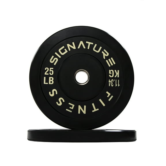 Signature Fitness 2" Olympic Bumper Plate Weight Plates with Steel Hub in Pairs or Sets - 100% Virgin Rubber
