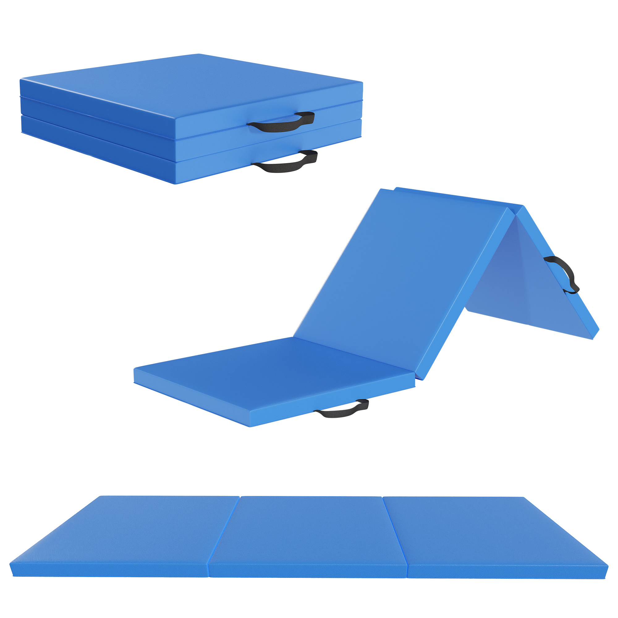 Signature Fitness 2ft x 6ft x 2in Folding Gymnastics Mat, 3-Panel Exercise Mat for Yoga, Tumbling, Stretching, Home Gym, PVC Leather + EPE Foam, Multiple Colors