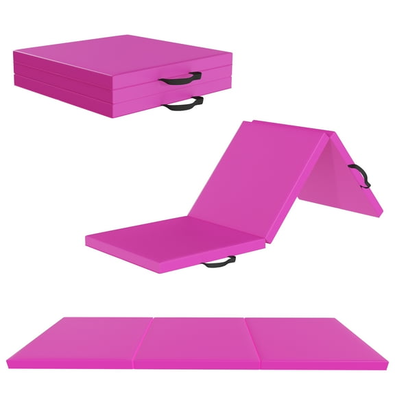 Signature Fitness 2ft x 6ft x 2in Folding Gymnastics Mat, 3-Panel Exercise Mat for Yoga, Tumbling, Stretching, Home Gym, PVC Leather + EPE Foam, Multiple Colors