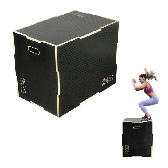Signature Fitness 3-in-1 Wooden Plyometric Jump Box, Adjustable Heights, Non-Slip Surface, for Home Gym and Plyometric Training