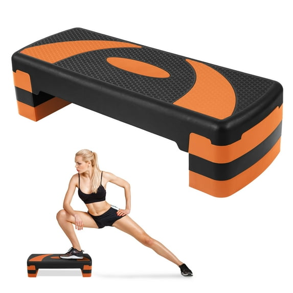 Signature Fitness 31" Adjustable Aerobic Step Platform with 4 Height Risers, Non-Slip Fitness Stepper for Home Gym Cardio & Strength Training, Multicolor