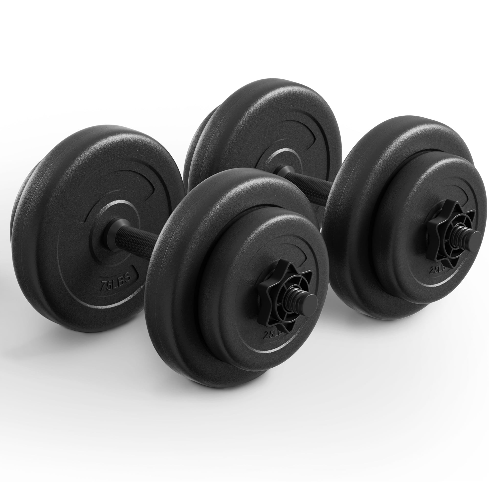 Signature Fitness 40LB Adjustable Dumbbell Set, Sand-Filled Vinyl Plates, 1-Inch Bar with Spin-Lock Collars, Black