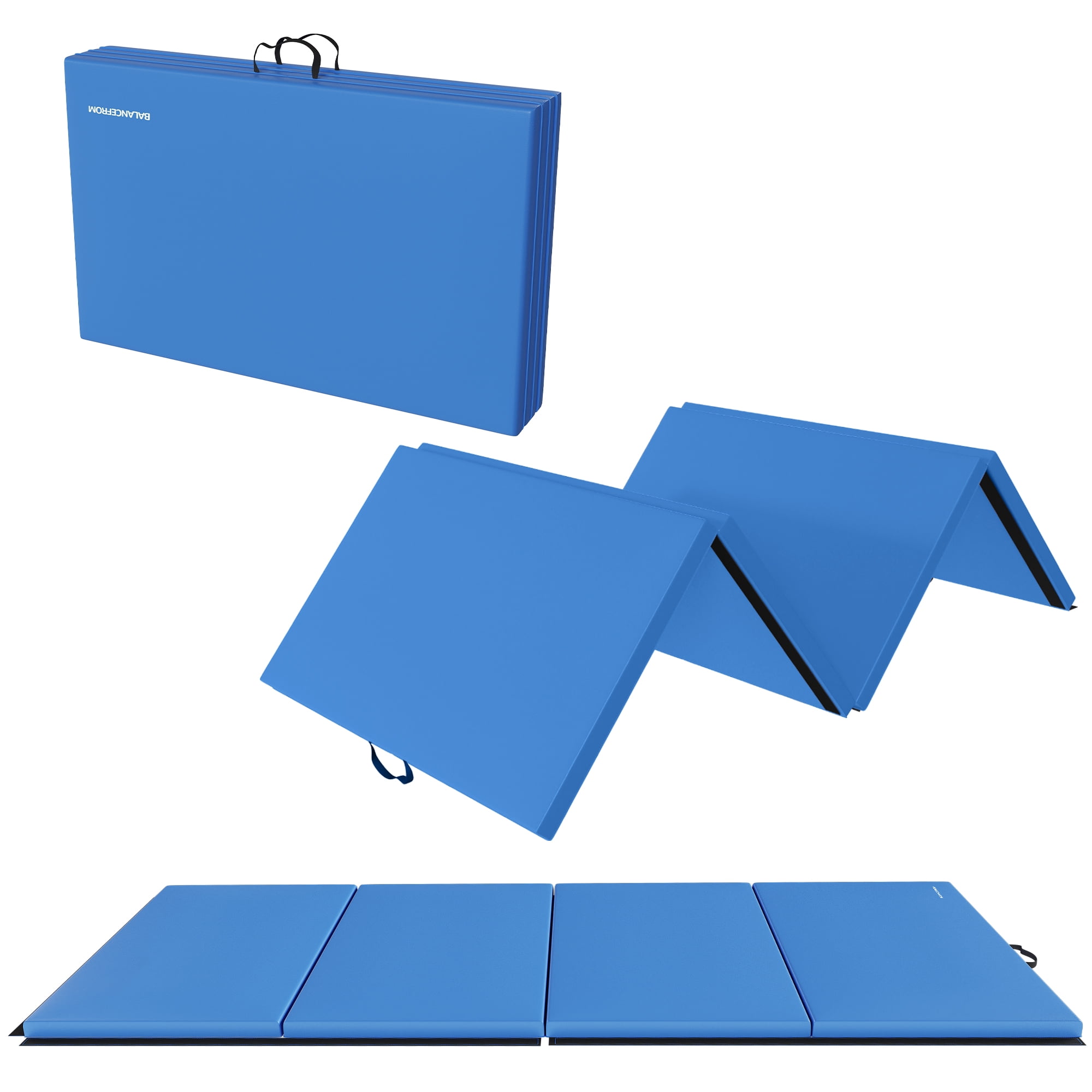 Signature Fitness 4ft x 10ft x 3in Folding Gymnastics Mat, 4-Panel Extra Thick Exercise Mat with Handles, PVC Leather + EPE Foam, Multiple Colors