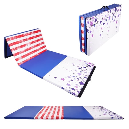 Signature Fitness 4ft x 10ft x 3in Folding Gymnastics Mat, 4-Panel Extra Thick Exercise Mat with Handles, PVC Leather + EPE Foam, Multiple Colors