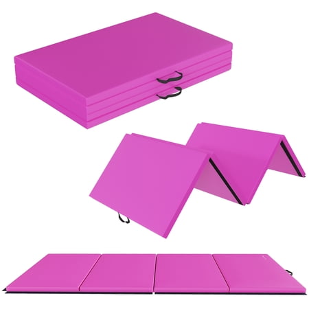 Signature Fitness 4ft x 8ft x 2in Folding Gymnastics Mat, 4-Panel Exercise Mat with Handles, PVC Leather + EPE Foam, Multiple Colors