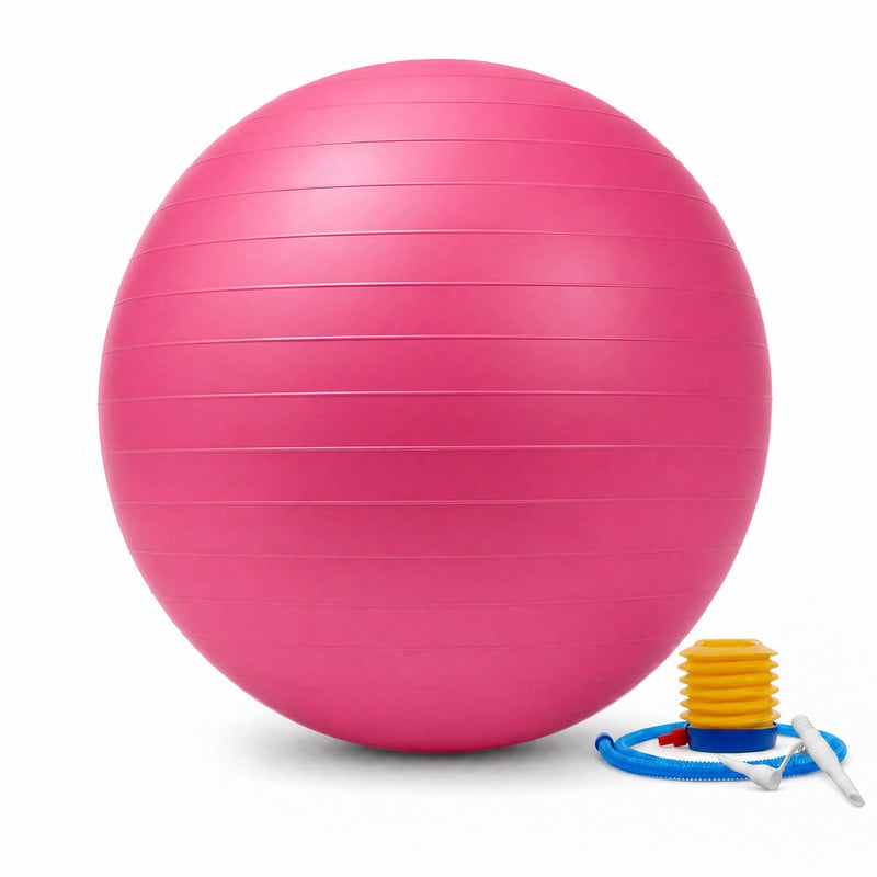 Signature Fitness 85 cm Yoga Exercise Ball with Foot Pump, Anti-Burst Slip-Resistant Stability Ball for Pregnancy, Pilates, Fitness, Balance & Core Workouts, Pink