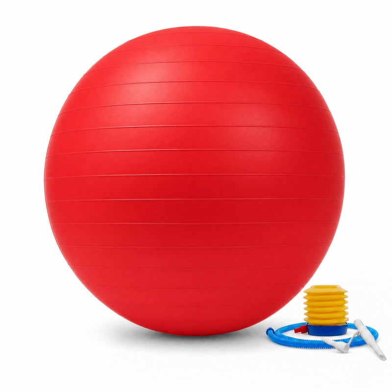 Signature Fitness 85 cm Yoga Exercise Ball with Foot Pump, Anti-Burst Slip-Resistant Stability Ball for Pregnancy, Pilates, Fitness, Balance & Core Workouts, Red