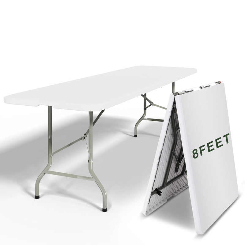 Signature Fitness 8FT Folding Table, Height Adjustable Portable Plastic Folding Table with Carry Handle, Heavy Duty Indoor Outdoor Utility Table for Camping, Picnic, Party, Home Office