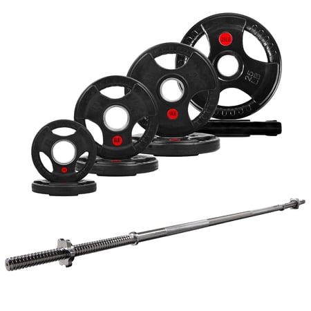 Signature Fitness 95LB Weight Set, Includes 1" Cast Iron Plates (85LB) + 5FT Barbell Bar (10LB), Multiple Packages