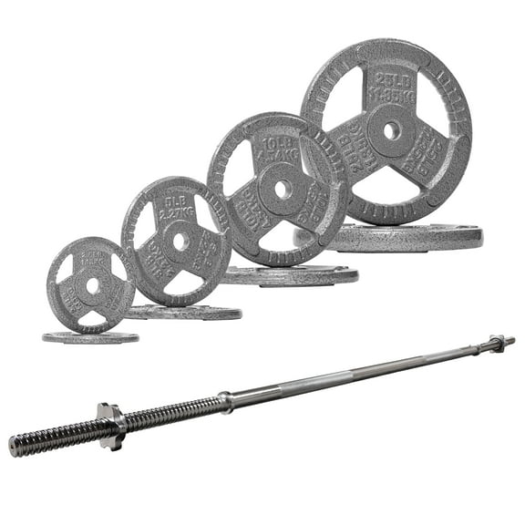 Signature Fitness 95LB Weight Set, Includes 1" Cast Iron Plates (85LB) + 5FT Barbell Bar (10LB), Multiple Packages