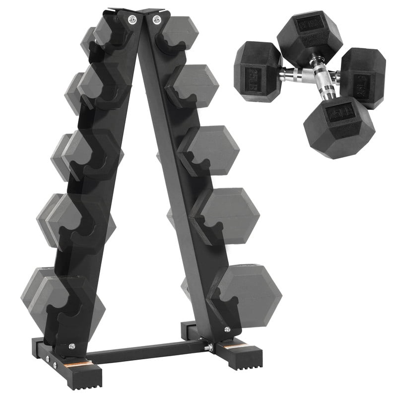 Signature Fitness A-Frame Dumbbell Rack with 25 lb Hex Dumbbell Pair, Heavy-Duty Steel Storage Rack for Home Gym