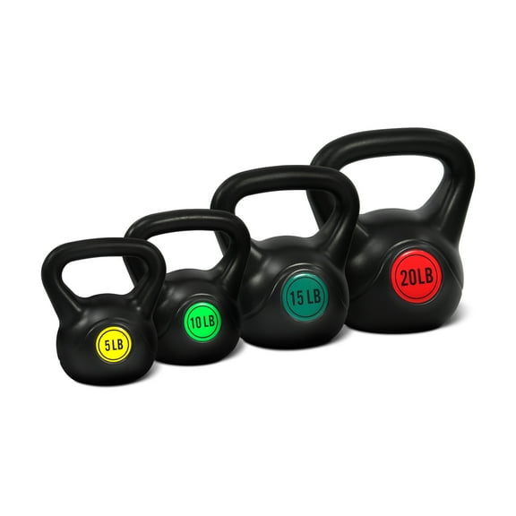 Signature Fitness Adjustable Sand-Filled Kettlebell Set, Black, Color-Coded Yellow/Green/Blue/Red Marks, Available in 30LB, 45LB, and 50LB Sets, Home Strength Training Equipment