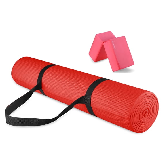 Signature Fitness All Purpose High Density No Tear Exercise Yoga Mat, Red