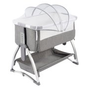 Signature Fitness Baby Cradle with Aluminum Frame and Cotton-Linen Fabric, Gray, Portable and Comfortable Infant Rocking Bassinet